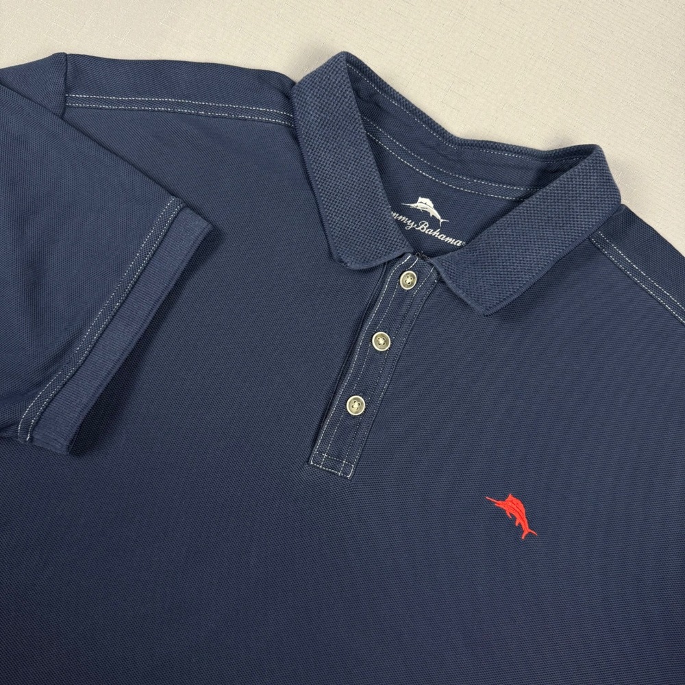 Tommy Bahama Mens 2XL Navy Blue Supima Cotton Blend Short Sleeve Polo Shirt